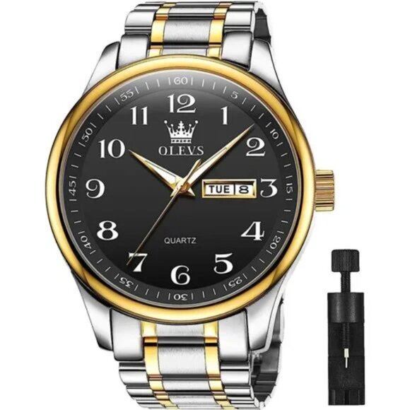 Watches for Men Leather Gold Case Analog Quartz Fashion Business Dress Watch - Picture 1 of 10